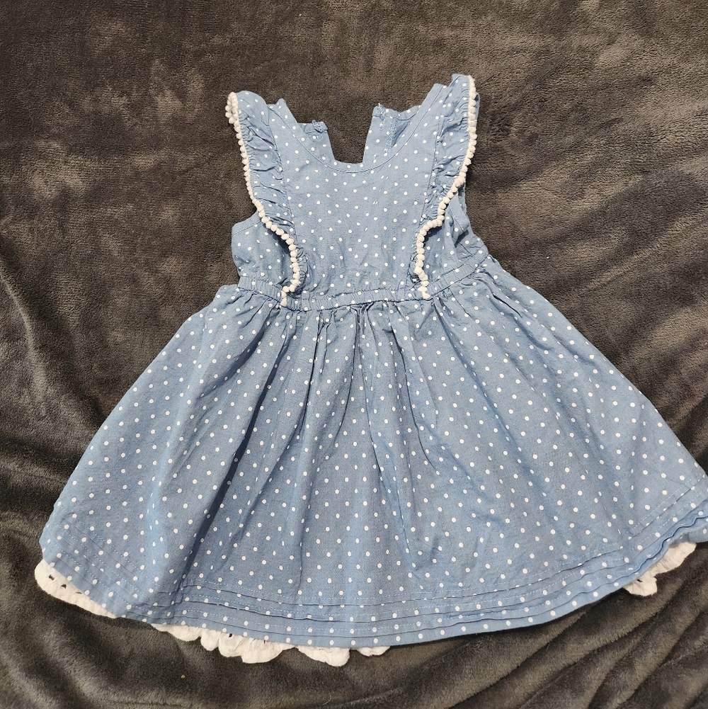 Cherokee Girls 3T Blue Polka Dot Ruffle Sleeve Dress Cotton Summer Twirl
